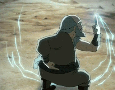 Uncle Iroh from the 'Avatar: The Last Airbender' cartoon series bending lightning to his will