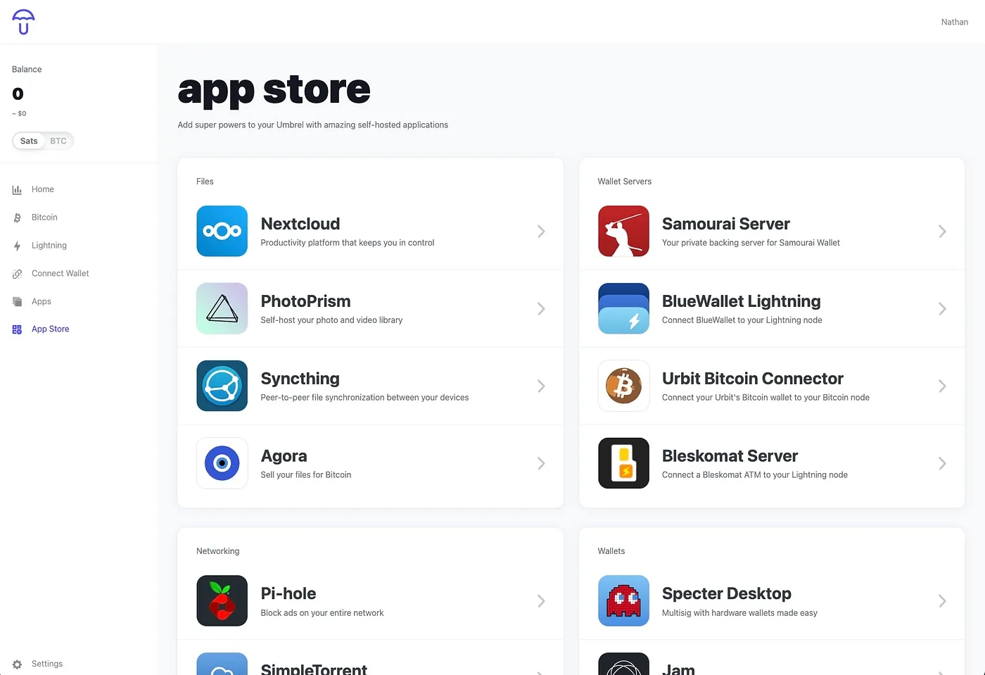 Umbrel app store