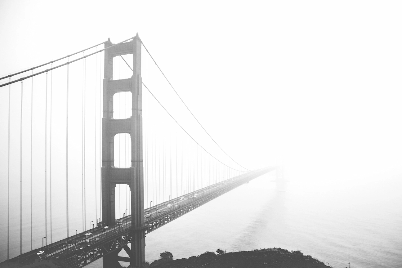 Black and white photograph of the Golden Gate Bridge